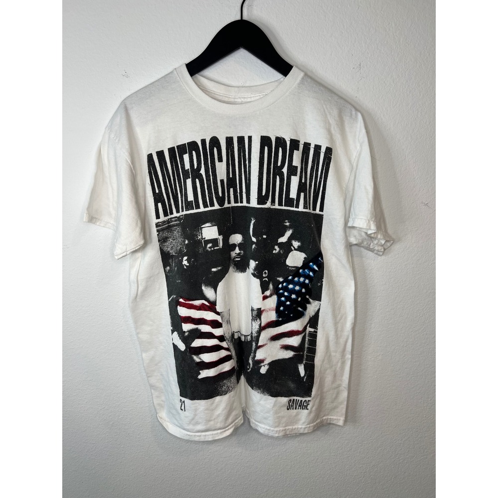 21 Savage Mens Graphic T-Shirt American Dream Album Art White Large